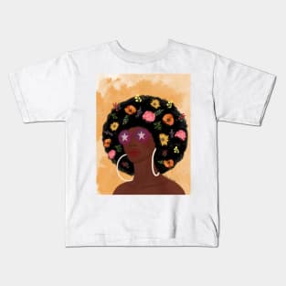 Girl with floral afro hair Kids T-Shirt